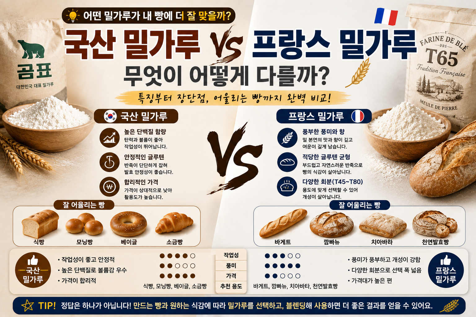 국산 밀가루 vs 프랑스 밀가루