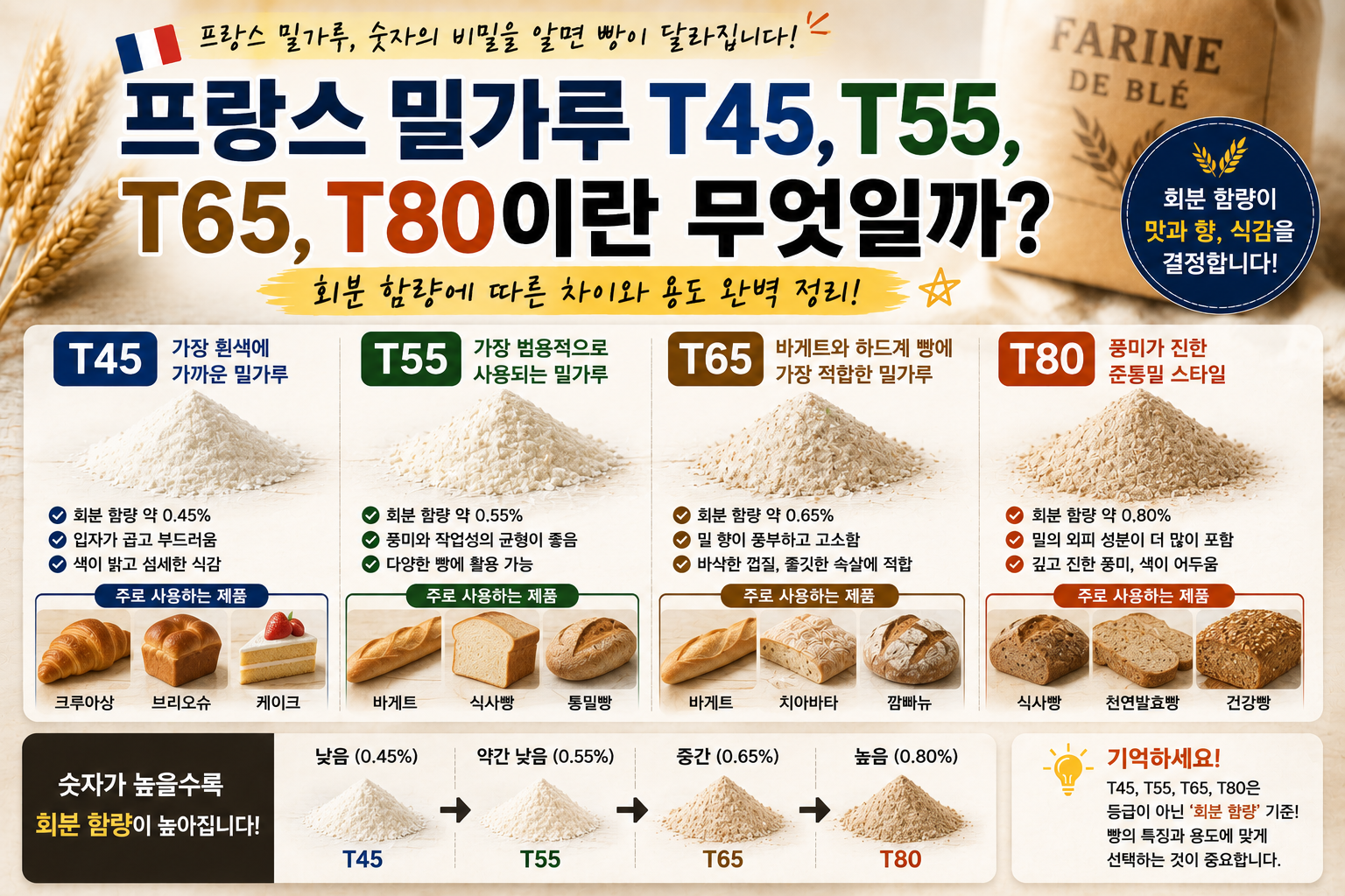 프랑스 밀가루 T45, T55, T65, T80이란 무엇일까?